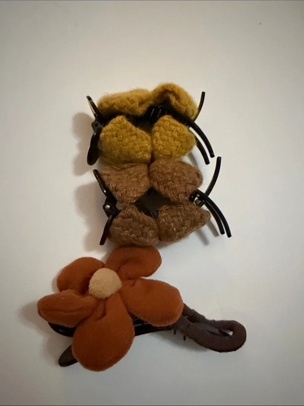 Floral & Velvet Hair Clips Set - Brown, Mustard, Tan NWOT